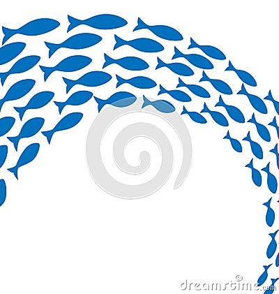 Shoal of blue fishes on white Vector Illustration