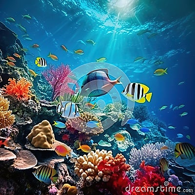 Shoal of caribbean tropical fis Cartoon Illustration