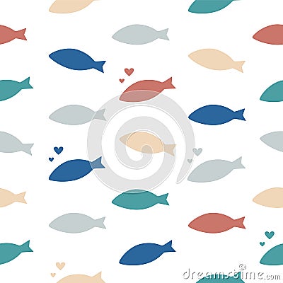 Shoal of fishes. Multicolored seamless vector pattern. Vector Illustration