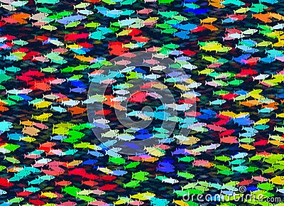 Shoal of multicolored fish on a blue water Stock Photo