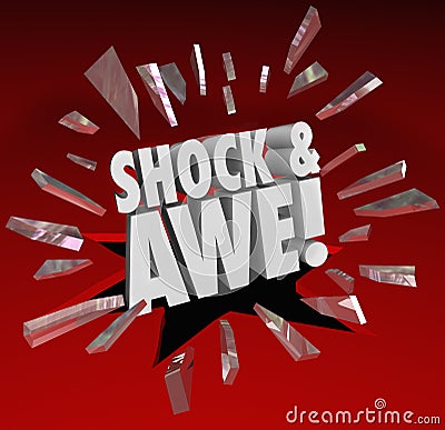 Shock and Awe Words Overwhelming Show of Force Surprise Stock Photo