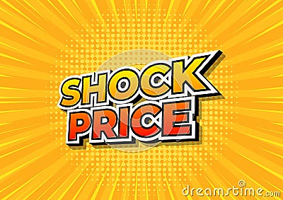 Shock price on yellow comics background. Shock price design template. Vector Illustration