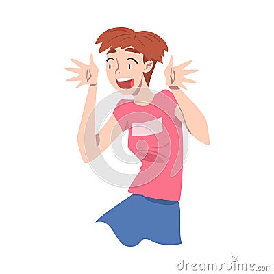 Shocked Astonished Girl, Emotional Reaction Concept, Surprised and Amazed Person Cartoon Style Vector Illustration Vector Illustration