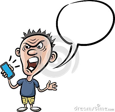Shocked cartoon character with smartphone Vector Illustration