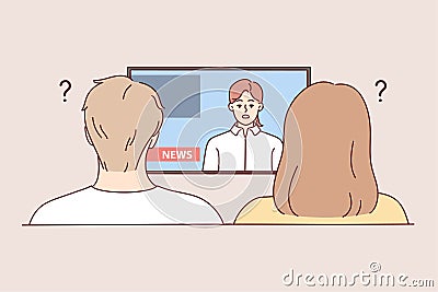 Shocked couple confused with TV news Vector Illustration