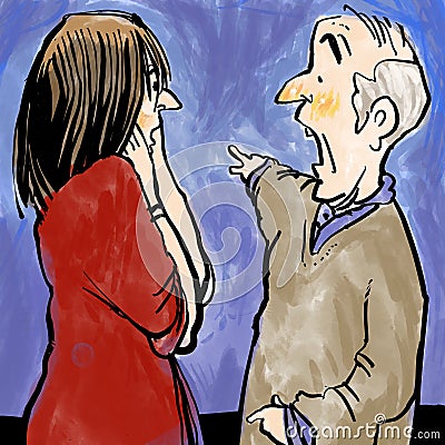 Shocked couple discussing alarming news Cartoon Illustration
