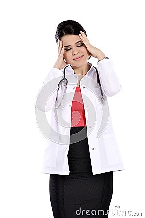 Shocked doctor woman expresses shock. Stock Photo