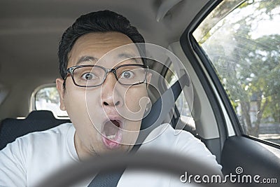 Shocked Driver About To Have Accident Stock Photo