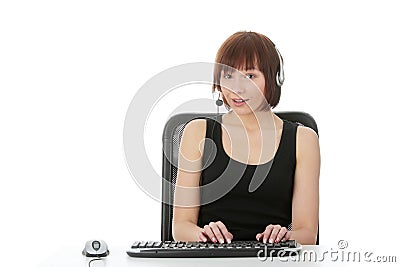 Shocked expression girl on PC Stock Photo