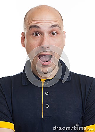 Shocked funny Bald dude Stock Photo