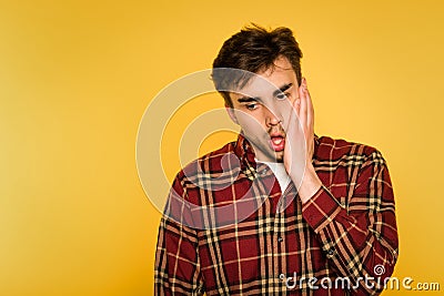 Shocked gobsmacked stressed man clutch face emotion Stock Photo