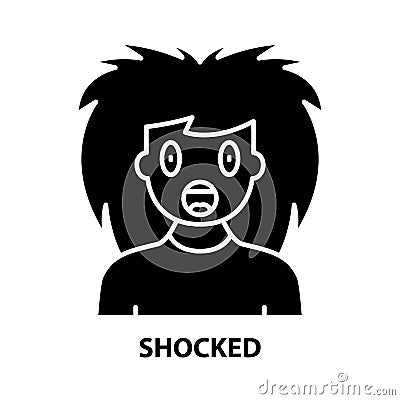 shocked icon, black vector sign with editable strokes, concept illustration Cartoon Illustration