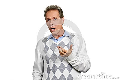 Shocked man expressing amazement on face. Stock Photo