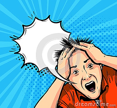 Shocked man. Panic, horror, stress concept. Vector illustration in pop art retro comic style Vector Illustration