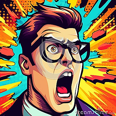 Shocked man in popart style Cartoon Illustration