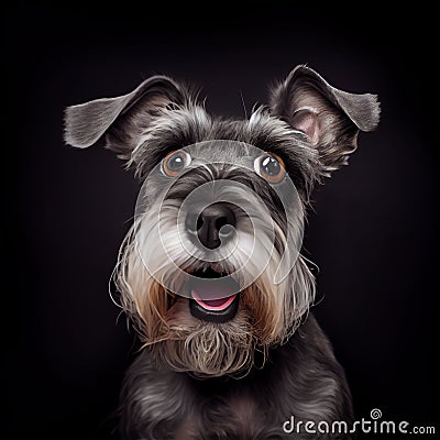 Shocked Miniature schnauzer close up portrit. Stock Photo