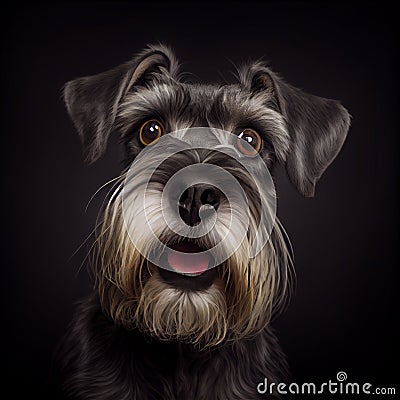 Shocked Miniature schnauzer close up portrit. Stock Photo