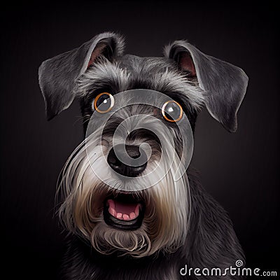 Shocked Miniature schnauzer close up portrit. Stock Photo