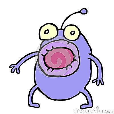 Shocked purple microbe with opened mouth. Vector illustration. Vector Illustration