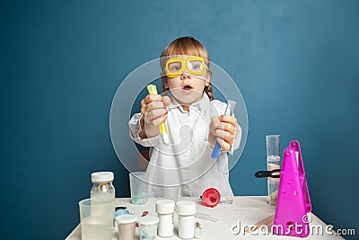 Shocked researcher experimenting with science equipment Stock Photo