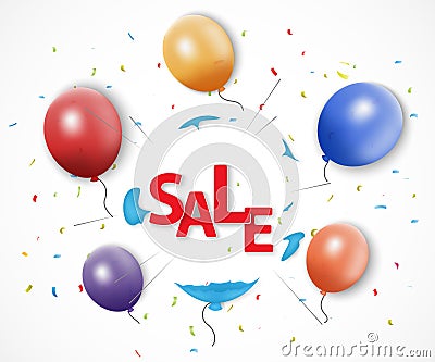 Shocked sale concept with burst balloon Vector Illustration