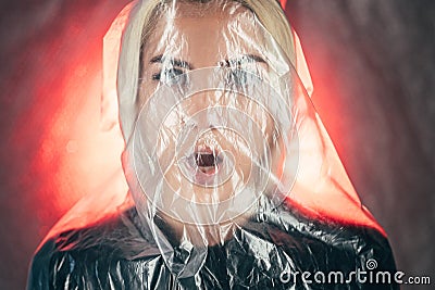 shocked woman art defocused portrait plastic Stock Photo
