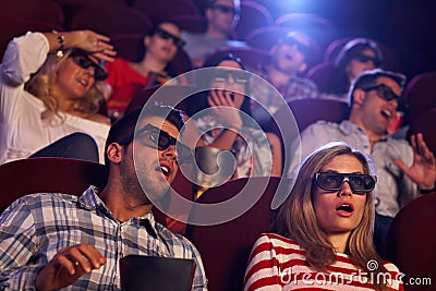 Shocking 3D movie in cinema Stock Photo