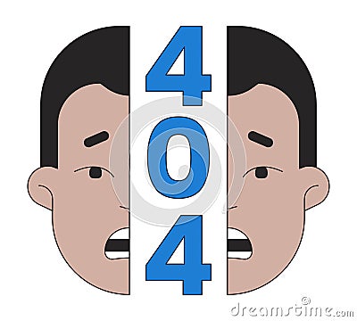 Shocking surprised split face error 404 flash message Vector Illustration