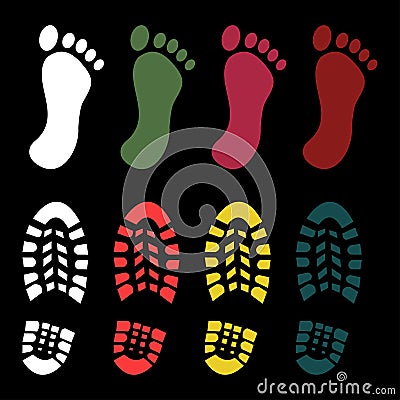 Shoe and bare foot print Vector Illustration