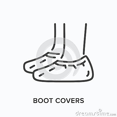Shoe covers flat line icon. Vector outline illustration of coronavirus PPE. Medical safety wear thin linear pictogram Vector Illustration
