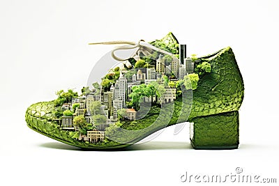 A shoe designed with a reduced carbon footprint, incorporating green elements Stock Photo