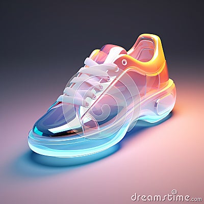 3d Rendered Neon Shoe With Transparent Layers And Chrome-plated Finish Stock Photo