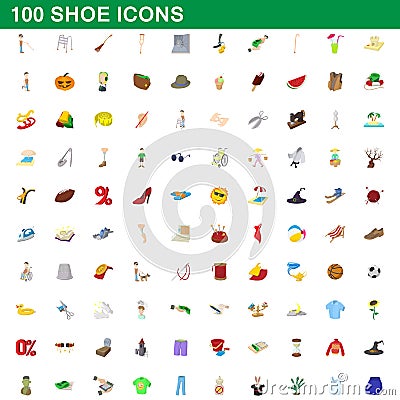 100 shoe icons set, cartoon style Vector Illustration