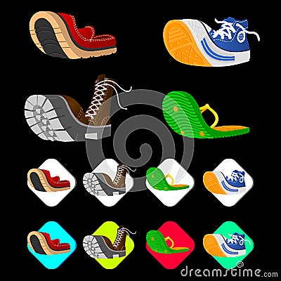 Shoe icons set in isometric 3d style. Men shoes set collection Vector Illustration