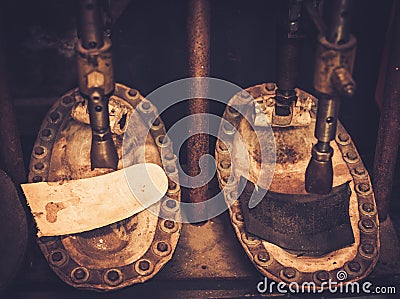 Shoe insole forming press. Stock Photo