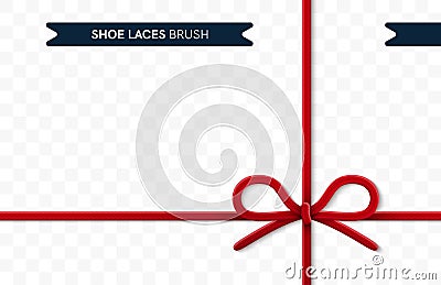 Shoe laces brush set isolated on a white background. Red color. Realistic lace knots and bows. Modern simple design. Flat style Vector Illustration