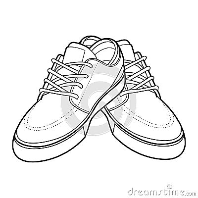 Shoe Line Drawing. Shoes sneaker outline drawing vector, black line sneaker. vector Illustration. Vector Illustration