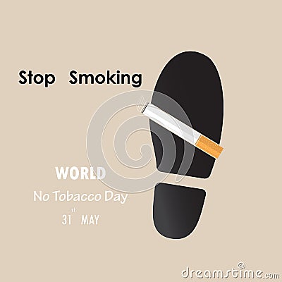 Shoe prints,foot prints and Quit Tobacco sign.May 31st World no Vector Illustration