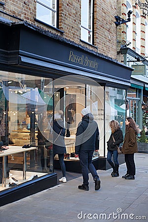 The shoe shop Russell and Bromley in Winchester, UK Editorial Stock Photo
