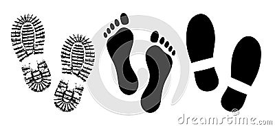 Shoe sole, footprints human shoes silhouette vector, foot barefoot feet. Vector Illustration