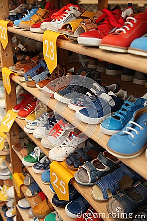 Shoe store children shoes Editorial Stock Photo