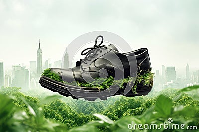 A shoe that strives to minimize its carbon impact, integrating vegetation and supporting city-wide recycling to create a healthier Stock Photo