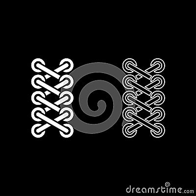 Shoelace of sneaker shoes Tying shoelaces Fastening rope Stitch concept Schemes of tying shoelaces Shoe lace icon outline set Vector Illustration