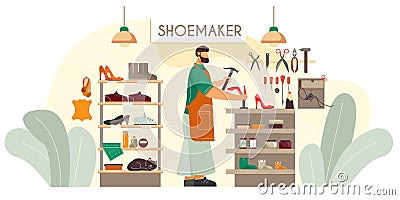 Shoemaker Repair Flat Composition Vector Illustration