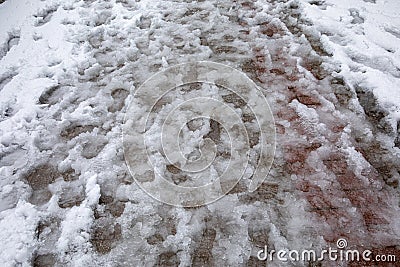 Shoeprints in melting snow - Athens, Greece, 15th of February 2021 Stock Photo