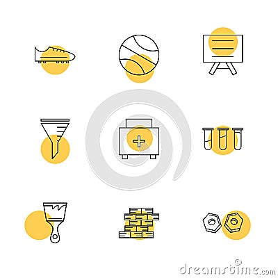 Shoes , basketball , board , beaker , firstaid box , testtube , Vector Illustration