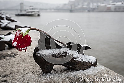 Shoes on the Danube Bank Editorial Stock Photo