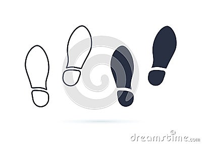 Shoes Footsteps icon vector. Pair of shoes on white background. New sneakers or boots concept symbol. Top view Stock Photo