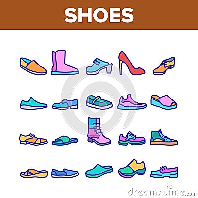 Shoes Footwear Shop Collection Icons Set Vector Vector Illustration