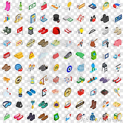 100 shoes icons set, isometric 3d style Vector Illustration